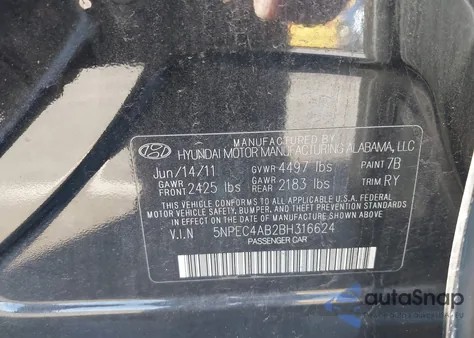 2011 Hyundai Sonata Se 2.0T from USA, damaged, VIN 5NPEC4AB2BH316624